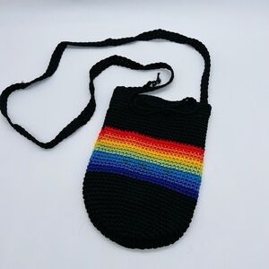 CHATEAU WOMENS BLACK AND RAINBOW COLORED KNIT MINI CROSSBODY BAG